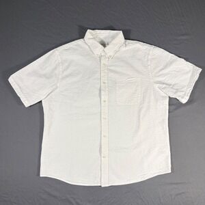 Dockers Mens White Short Sleeve Button Down Shirt XL 100% Cotton Textured Logo